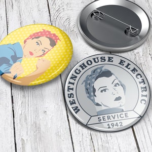 Feminist Pin (set of 2 feminist pins): Rosie the Riveter costume, Pin back buttons, feminist badge, feminist gifts, halloween costume