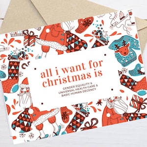 Tarjeta de Navidad Feminista: Todo lo que quiero es igualdad, Navidad feminista, regalos de Navidad de menos de 5 dólares, tarjeta de Navidad divertida, regalos feministas