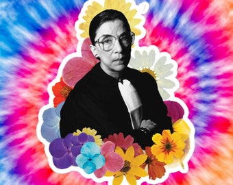 Ruth Bader Ginsburg | Feminist Collage Sticker | Vintage | Colorful Design | Gift Ideas | Flower Power | Queer Icon | LGBT