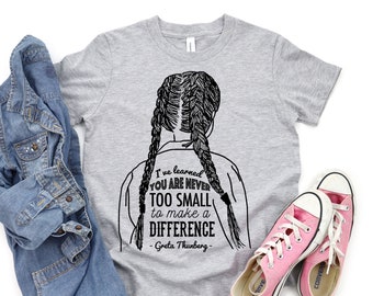 Camicia per bambini ispiratrice: "Non sei mai troppo piccola per fare la differenza" Greta Thunberg, camicia per il cambiamento climatico, maglietta per bambini, nessun pianeta B