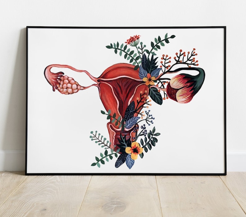 Uterus Wall art: feminist, feminist, uterus poster, endo warrior, endometriosis, hysterectomy, anatomy art, feminist art, uterus flowers image 1