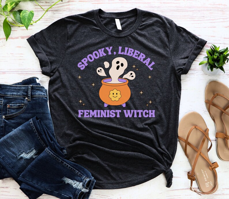 Spooky liberal feminist witch cute feminist tshirt retro feminism activist apparel gift shirt t-shirt funny march activism image 1