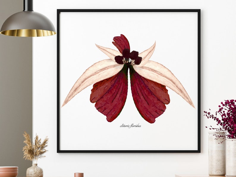 Clitoris art: clitoris flowers, feminist art, feminist, clitoris painting poster, gynecologist gift, anatomy art, sex therapist gift therapy Maroon Clit