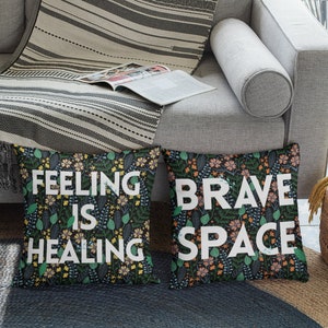 Therapy Throw Pillow Cover: Feeling is Healing therapist gift therapist office decor therapy pillow mental health occupational therapy image 2