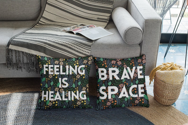 Therapy Throw Pillow Cover: Feeling is Healing therapist gift therapist office decor therapy pillow mental health occupational therapy image 2