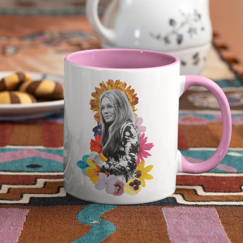 Gloria Steinem Mug Pop of Color Breakfast Ceramics Gift Ideas Unique Design Handmade Gifts Feminist Gifts Flower Power image 1