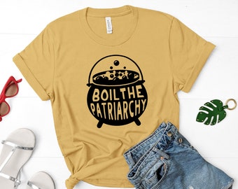 Camiseta feminista de Halloween: Camiseta naranja Hervir el patriarcado, Camiseta feminista de romper el patriarcado, Camiseta de bruja, Ropa de bruja para mujer