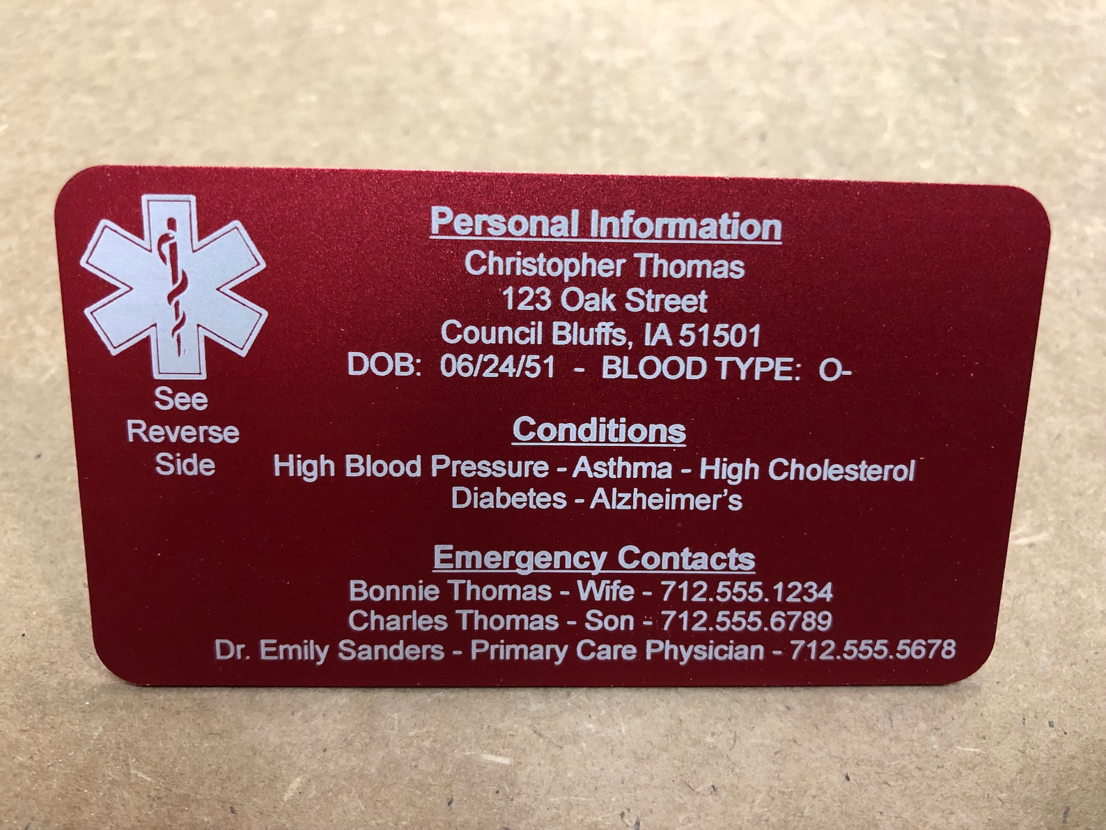 Medical Alert Card Medical ID Card Medical ID Tag Etsy