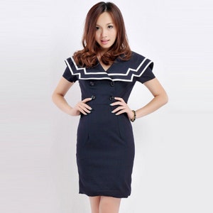 Blair Waldorf Sailor Dress/ 1950s inspired/ oversized collar Nautical Dress/ Vintage style sailor Dress / Navy Blue/ Gossip Girl/ custom