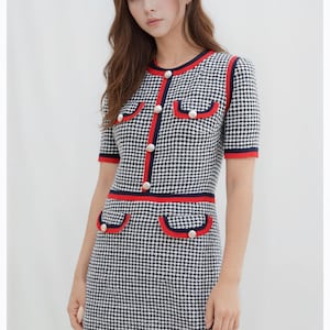 Tweed pied-de-poule jurk/ Kate Middleton mod check-jurk/ werkjurk/ op maat gemaakte jurk/ jaren 60 geïnspireerde jurk/jurk hertogin van Cambridge