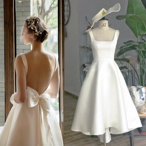 Backless Wedding dress/ Simple wedding dress/ open back dress/ short wedding dress/ modern bridal dress/ Custom wedding gown/ Audrey hepburn