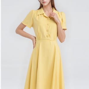 Kate Middleton/ Yellow Summer dress/ Fit and flare dress/ Summer casual dress/ 1950s dress/ Flare shirtdress/ Custom made dress