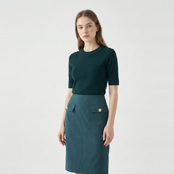 Meghan Markle Ireland Inspired Knit Dress Set: Emerald Green Two-Piece Knit and Skirt set, Royal style workwear