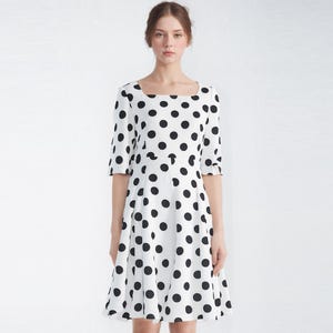 Polka Dot Dress/ Kate Middleton Polka Dot Dress/ Wimbledon dress/ Duchess of Cambridge dress/ Black White Dress/ Retro Dress/ Custom made