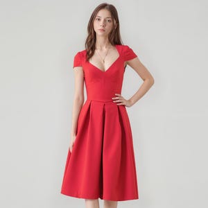 strapless open back dress Dark Red Gathered Chest Crepe Midi Dress main image 0