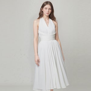 White halter neck dress/ 1955 The Seven Year Itch inspired dress/ Iconic white dress/ short bridal dress/ wedding gown/ Custom made dress