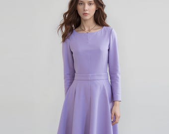 Kate Middleton Lavender dress/ Duchess Cambridge dress/ purple swing dress/ long sleeve dress/ work dress/ custom made dress/ heavy crepe