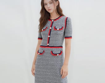Tweed houndstooth dress/ Kate Middleton Mod check dress/ Workdress/ Custom made dress/ 60s inspired dress/ Duchess of Cambridge dress