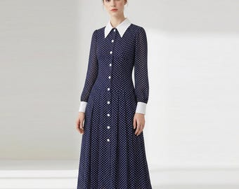 Polka Dot Chiffon Midi Dress: Kate Middleton Inspired, 1940s Style