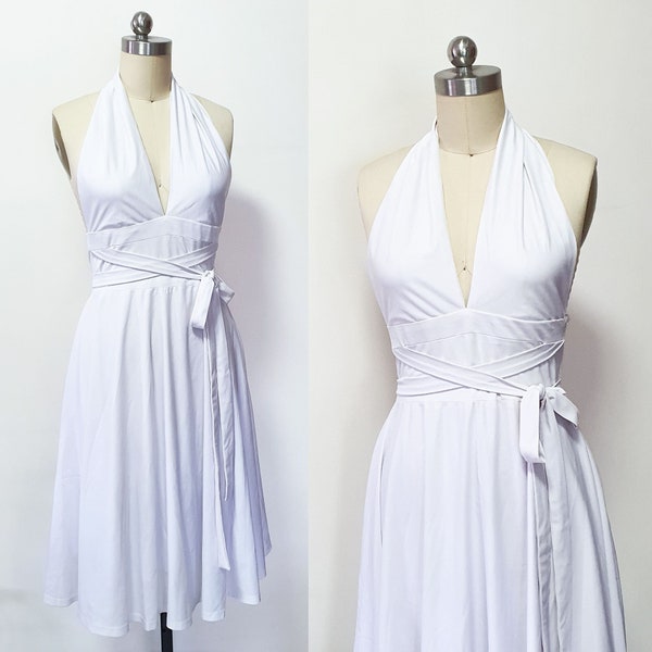 White halter neck dress/ 1955 The Seven Year Itch inspired dress/ Iconic white dress/ short bridal dress/ wedding gown/ Custom made dress