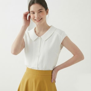 Camicetta ispirata alla regina degli Gambit di Beth Harmon: top in cotone Oxford bianco fatto a mano, stile anni '60