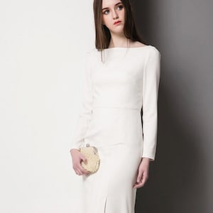 Boat neck wedding dress/ simple long sleeves gown/ classy minimal gown/ Minimalistic bridal gown/ Kate Middleton Dress/ Custom made gown