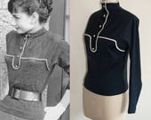Audrey Hepburn Knit Sweater 100 Wool 1950s blouse Custom Made Top Women Blouse Blue Blouse Vintage Blouse