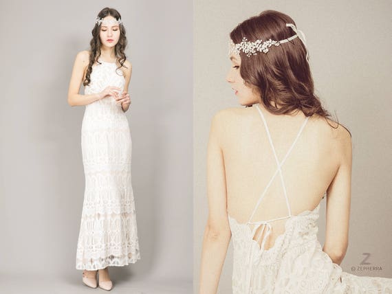 Boho Brautkleid Boho Brautkleid nackt Brautkleid Strand Brautkleid  niedrigen Rücken Kleid offenen zurück Brautkleid Custom gemacht