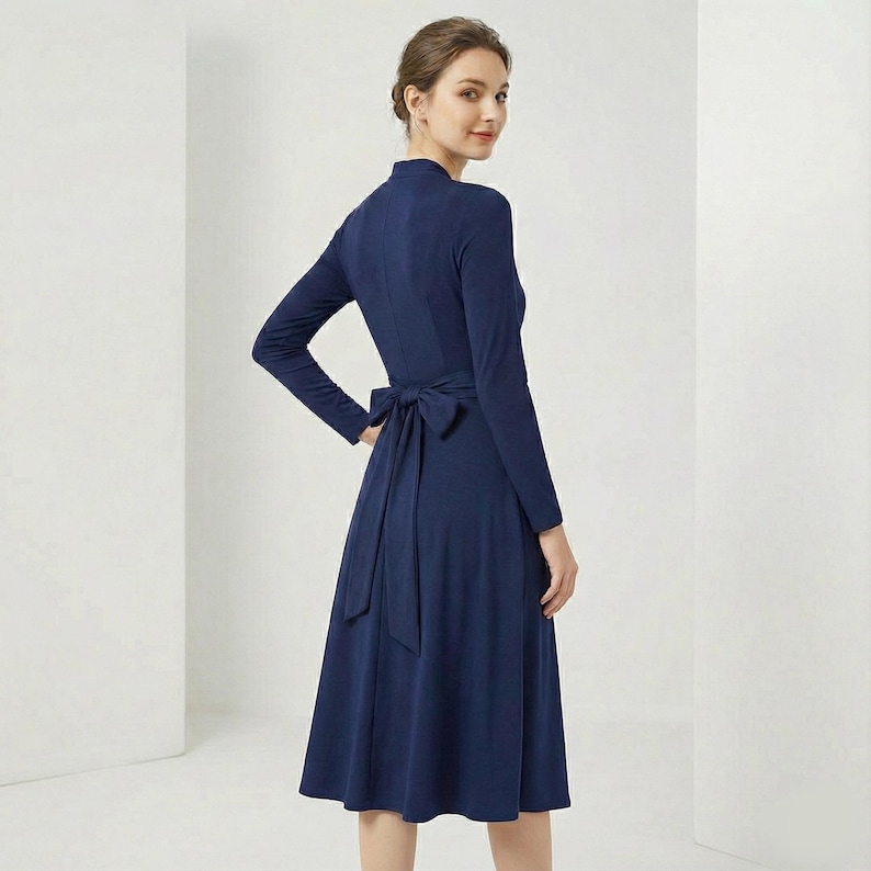 Blue wrap knit dress/ Kate Middleton Engagement Dress/ Duchess of Cambridge Dress/ Jersey Knit Dress/ custom dress/ Wedding wrap dress image 3