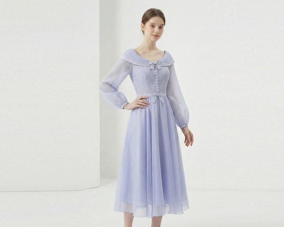 grace kelly ice blue dress Style Vintage to Catch a Thief Bridal Gown, 1950s Inspired Wedding Dress, Something Blue Organza Gown iconic grace kelly outfits