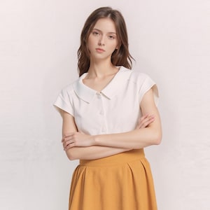 Beth Harmon Inspired Blouse: Handmade White Oxford Cotton 60s Top