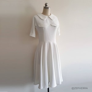 Kate Middleton White Dress/ Royal India tour/ 1950s swing dress/ 50s dress/ white crepe dress/ custom made dress/ cream swing dress/ custom