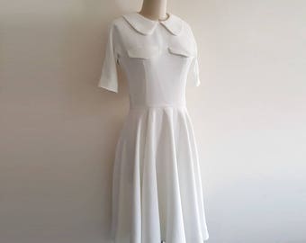 Kate Middleton White Dress/ Royal India tour/ 1950s swing dress/ 50s dress/ white crepe dress/ custom made dress/ cream swing dress/ custom