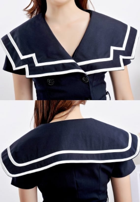 Blair Waldorf Sailor Dress 1950s Inspired Oversized Collar Nautical Dress Vintage Style Sailor Dress Navy Blue Gossip Girl Custom Etsy