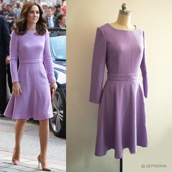 Kate Middleton Lavender Dress/ Duchess Cambridge Dress/ Purple Swing Dress/ Long Sleeve Dress/ Work Dress/ Custom Made Dress/ Heavy Crepe