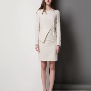 Civil wedding short dress/ Tweed Dress/ Kate Middleton inspired/ ivory dress/ Formal tailored Workdress/ Peplum dress/ Custom made dress image 3