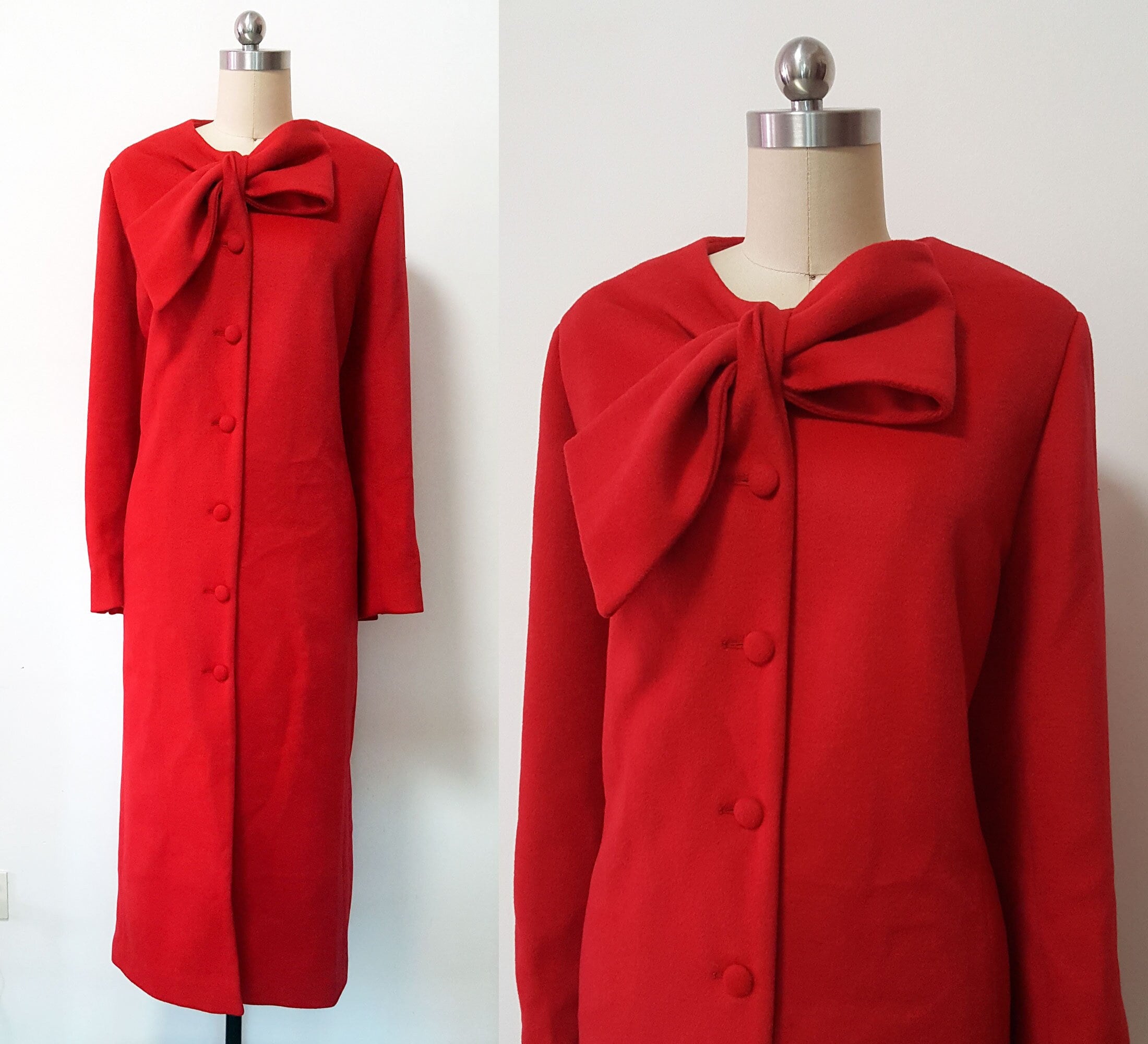 Red Wool Bow Coat Dress: Kate Middleton Inspired, Custom Made