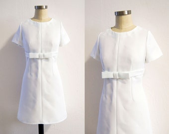 60s inspired short white wedding dress/ short bridal gown/ 1960s Mod white dress/ custom made dress/ White reception dress