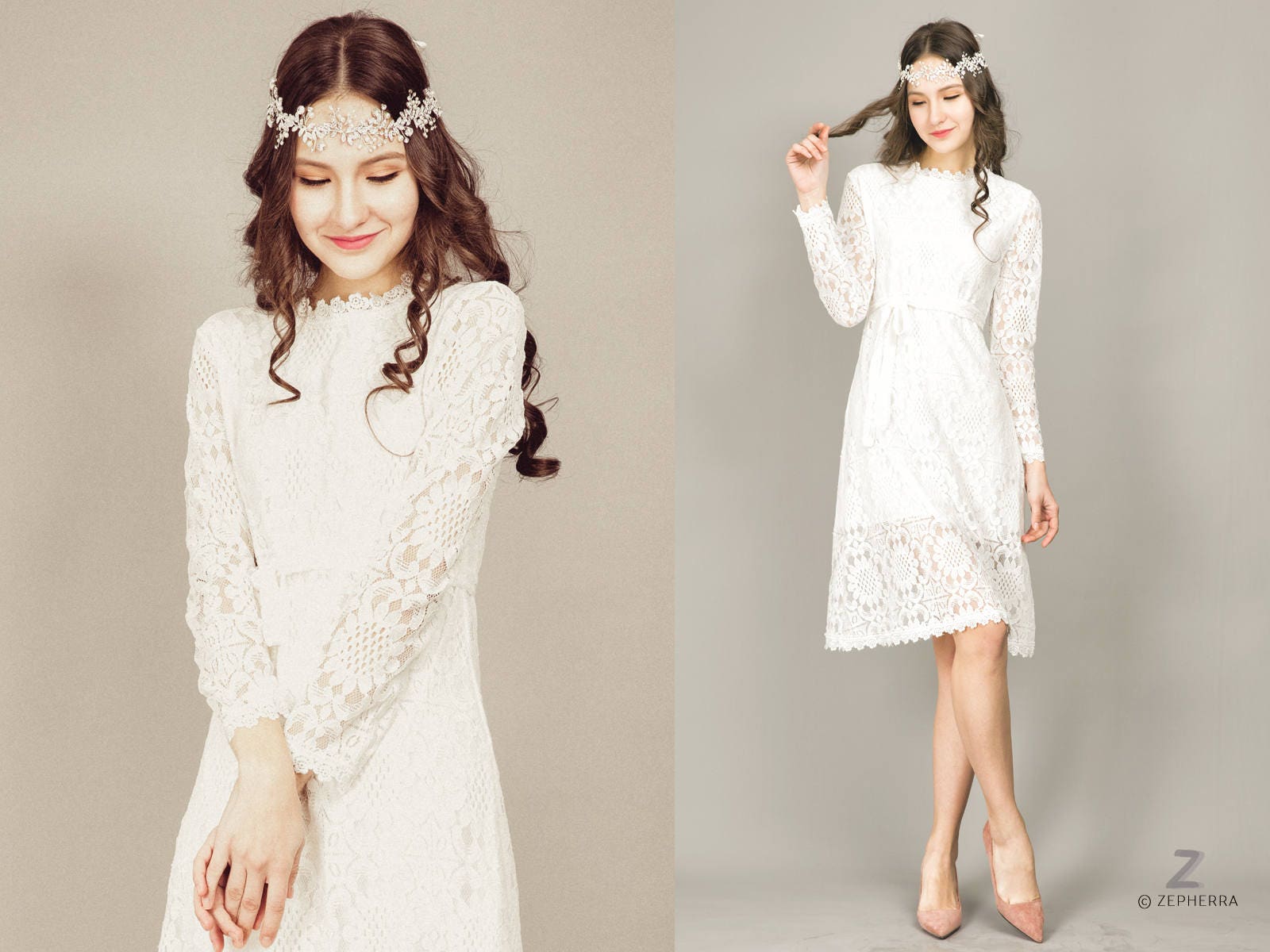 Short Wedding Dresses with Long Sleeves