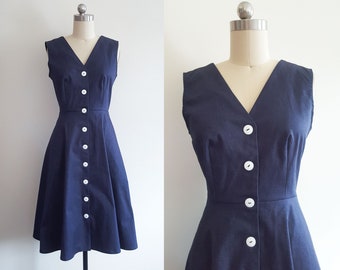 Summer denim button down dress/ Vintage 90s style Chambray shirtdress/ Sleeveless jean dress/ Boho denim dress/ Custom made dress