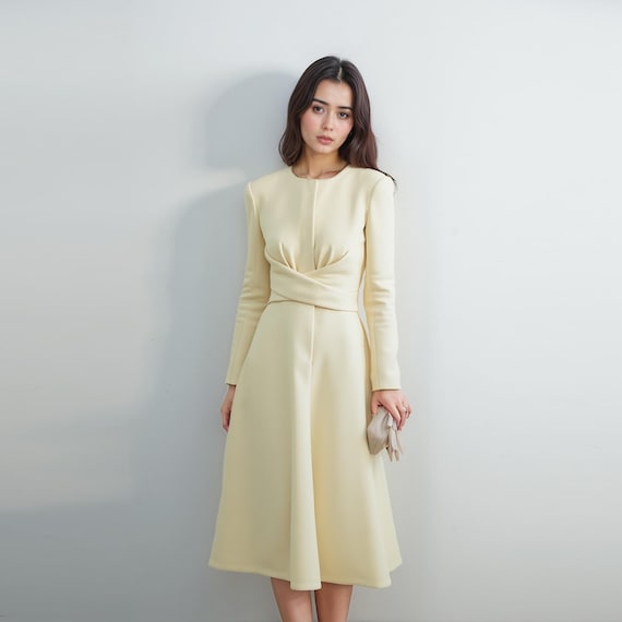Kate Middleton Inspired Yellow Midi Dress: Royal Garden Party Style, Custom Made Formal Dress