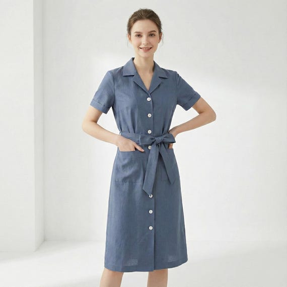 blue chambray shirt dress Adrianna Papell Women's Chambray Collared V-Neck Dress - Chambray Blue main image 0