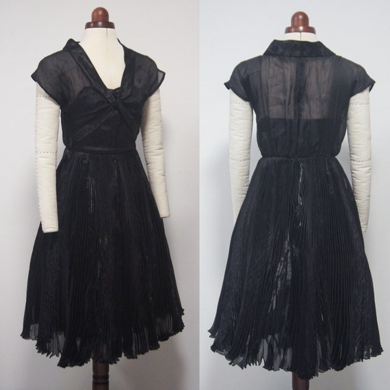 Chanel Vintage Black Satin Bow Pleated Dress