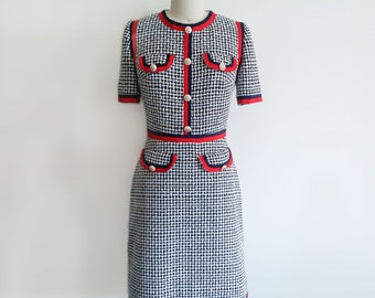 Tweed houndstooth dress/ Kate Middleton Mod check dress/ Workdress/ Custom made dress/ 60s inspired dress/ Duchess of Cambridge dress