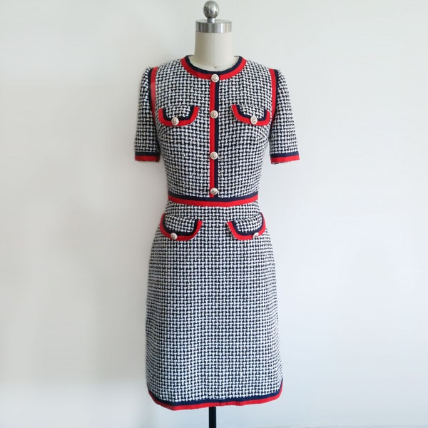 Tweed Houndstooth Kleid / Kate Middleton Mod Karokleid / Workdress / 60er Jahre inspiriertes Kleid / Duchess of Cambridge Kleid