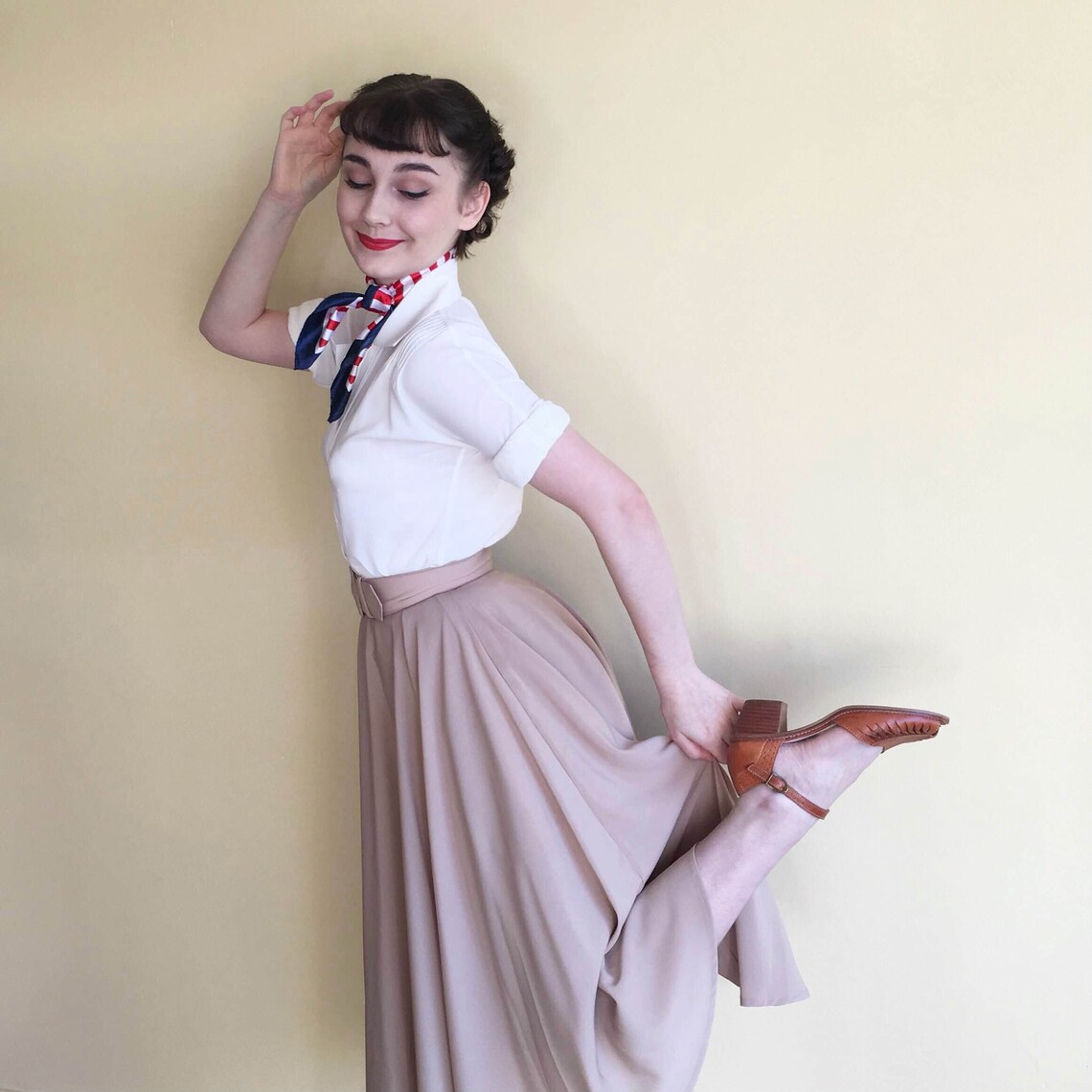Hepburn Panorama Skirt Green in Herringbone Linen S - Olga De Polga
