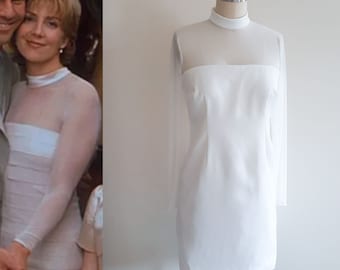 90s wedding dress/ Simple short wedding dress/ Parents Trap Wedding dress Finale scene/ minimalistic bridal gown/ Long sleeve wedding gown