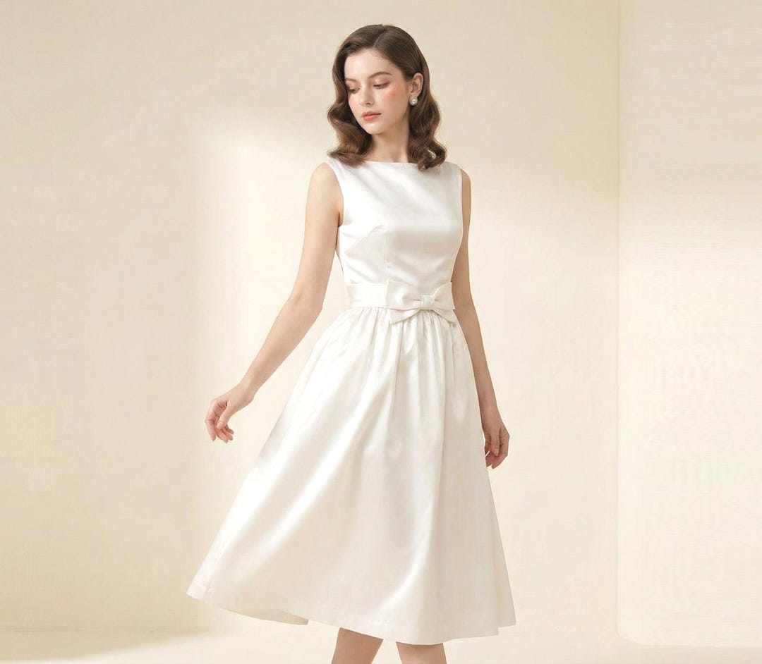 Jackie Kennedy Inspired White Dress: 1960s Style Bridal Gown