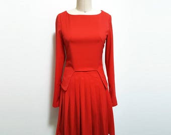 Pleated Dress/ Kate Middleton Inspired/ Red/ Peplum Dress/ Custom dress/ Custom made dress/ Duchess of Cambridge