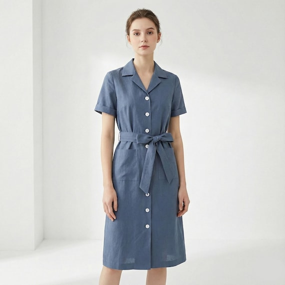 Bridget Bardot chambray Shirt Dress/ denim Dress/ God created woman/ Vintage 50s/ Blue Shirt Dress/ Hollywood Glamour/ Tailored Dress/ movie